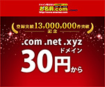 登録実績13,000,000件突破記念　.com.net.xyzドメイン３０円から