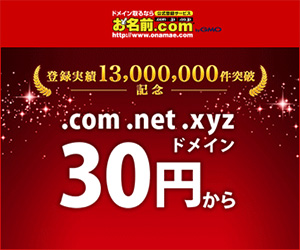 登録実績13,000,000件突破記念　.com.net.xyzドメイン３０円から